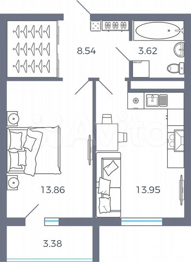 1-к. квартира, 41,7 м², 9/16 эт.
