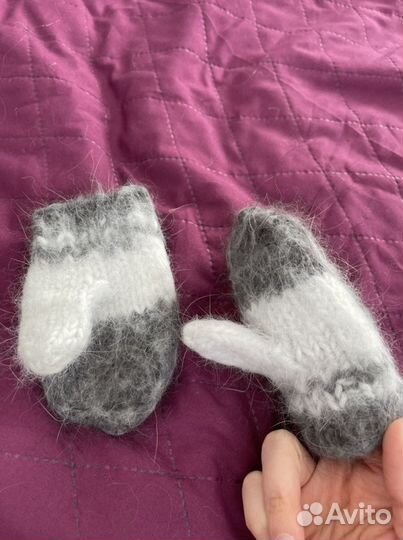 Новые, натуральные пуховые варежки, размер 1-3 г
