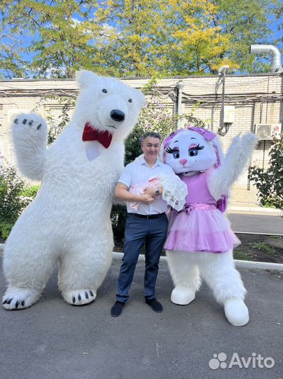 Белый мишка на праздник 2,5 м аниматор, зайка