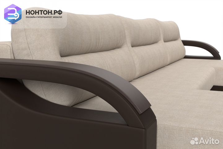 Диван п-образный еврокнижка Форсайт рогожка бежева