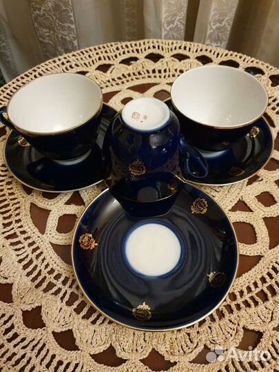 Сервиз чайный, чашки кобальт лфз