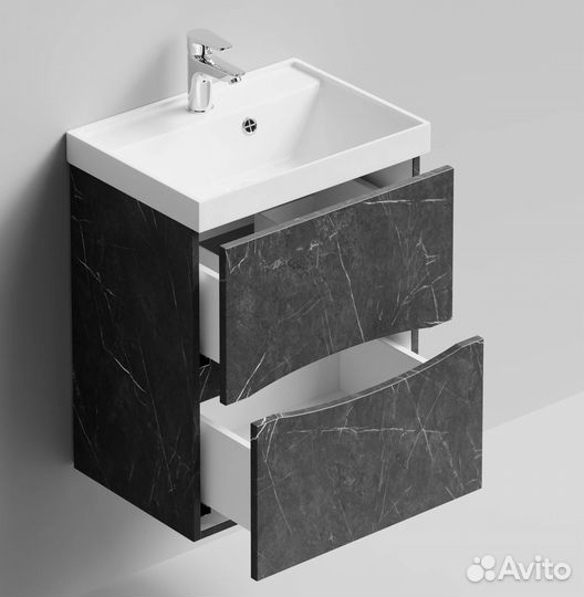 Тумба с раковиной Лайт 50 Подвесной, Мрамор Графит