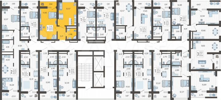 1-к. квартира, 38 м², 8/19 эт.