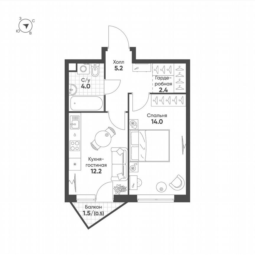 1-к. квартира, 38,3 м², 5/30 эт.