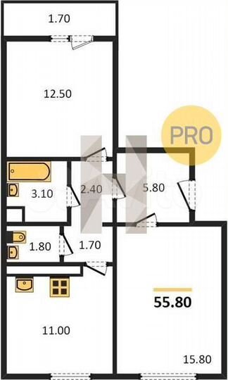 2-к. квартира, 55,8 м², 10/17 эт.