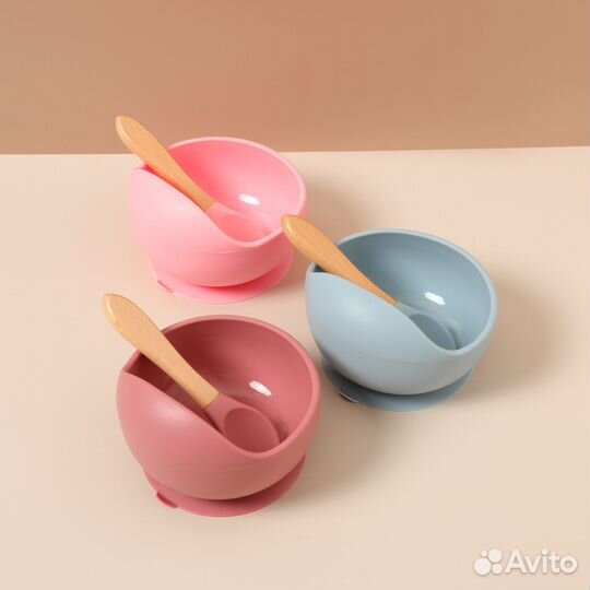 Силиконовая глубокая тарелка с ложкой