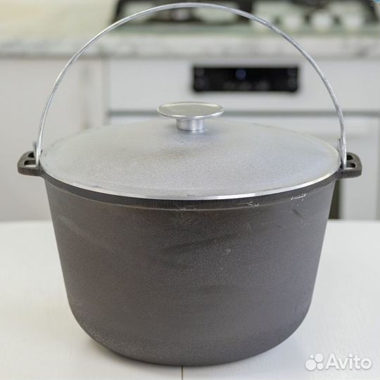 Котел чугунный походный 6 л с алюминиевой и дужкой