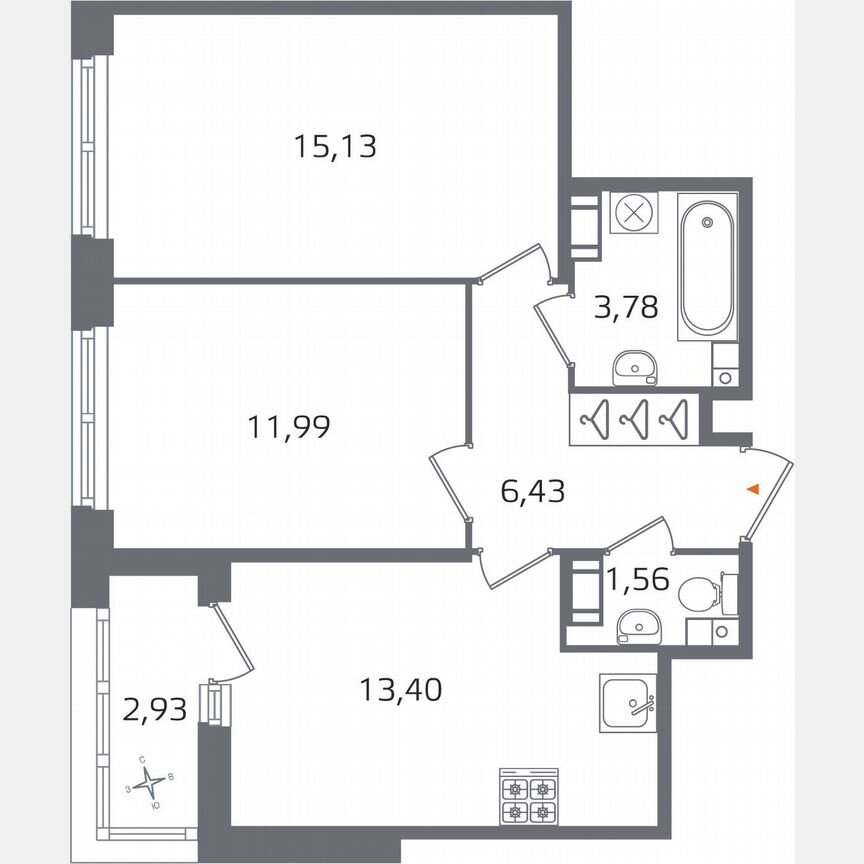 2-к. квартира, 53,8 м², 6/17 эт.
