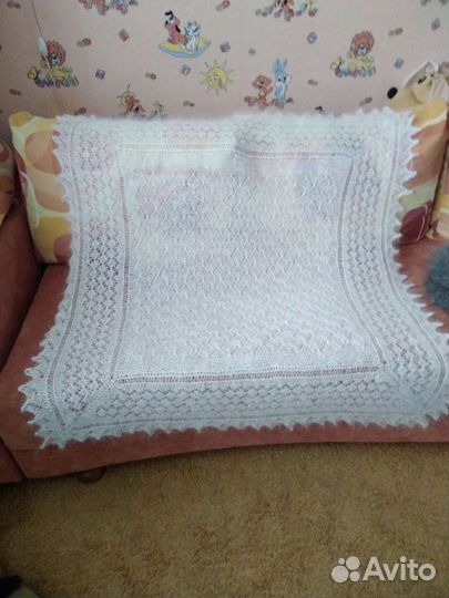 Платок-шаль ажурная белая пуховая