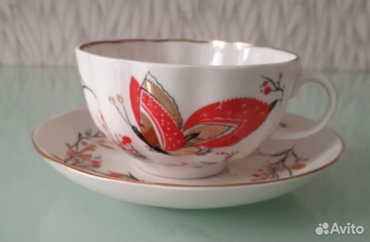 Чайный сервиз Бабочки, лфз, форма Тюльпан