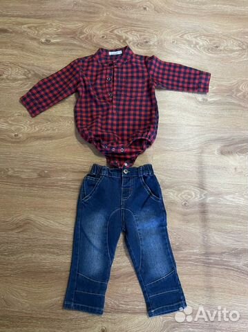 Наряд (рубашка-боди, джинсы)на мальчика 80