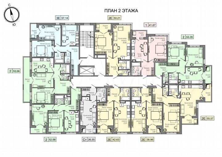 3-к. квартира, 57,1 м², 2/4 эт.