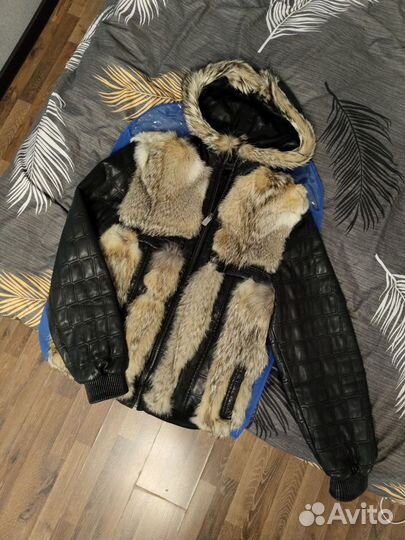 Куртка кожаная мужская зимняя с капюшоном