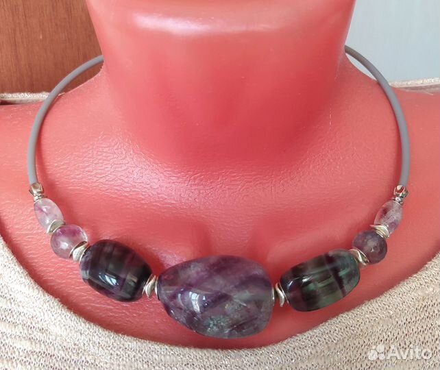 Чокер Флюорит самородки Ожерелье Аметист Роз кварц