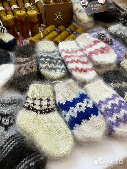 Вязанные варежки, носки. Козий пух