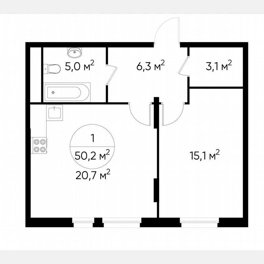 1-к. квартира, 50,2 м², 13/17 эт.