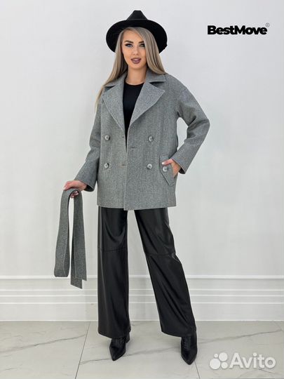 Пальто укороченное демисезонное с поясом