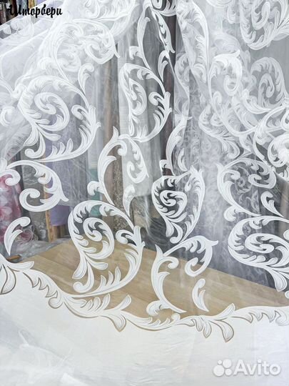 Тюль органза печать с узором. Новый