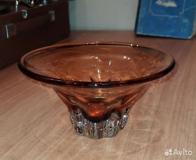 Ваза конфетница, медовое стекло, СССР