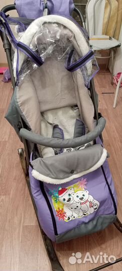 Детские санки коляска с колесами