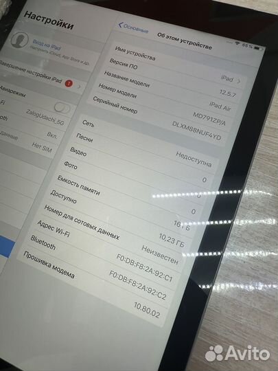 iPad Air 1/16gb A1475 WiFi+Sim