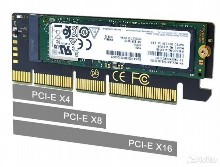 Адаптер M.2 NVMe SSD ngff на pcie X16, интерфейсна