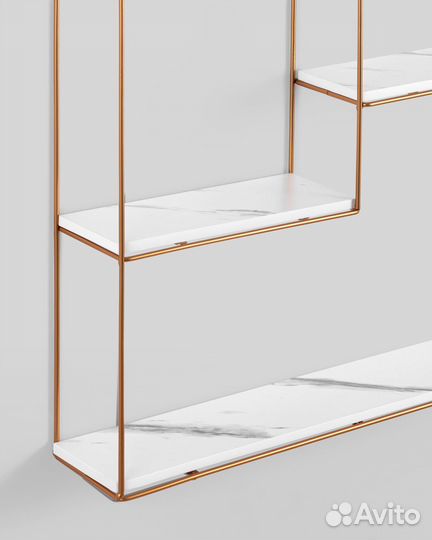 Полка Square золотая белый мрамор