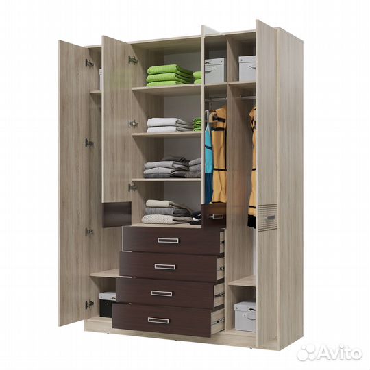 Шкаф 4-х дверный с ящиками Румба цвет дуб сонома/венге