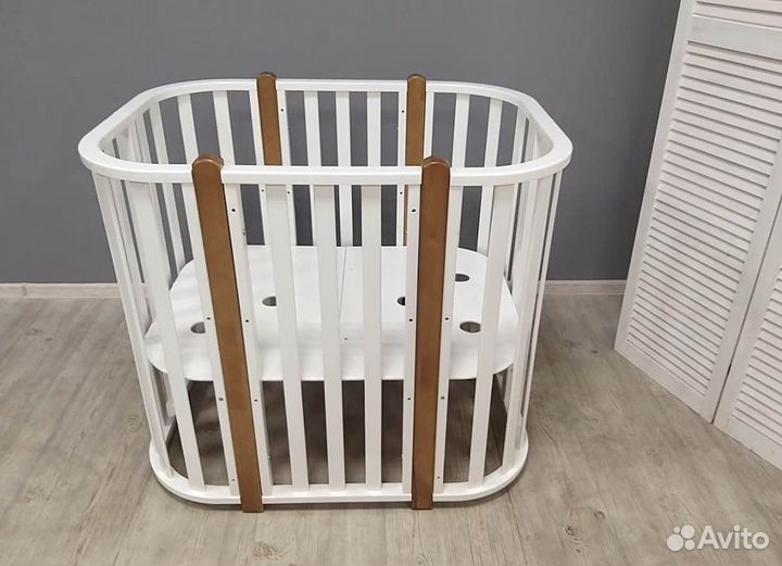 Кровать трансформер 5 в 1, цвет белый/стойки бук