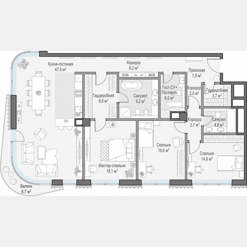 3-к. квартира, 157,1 м², 2/14 эт.
