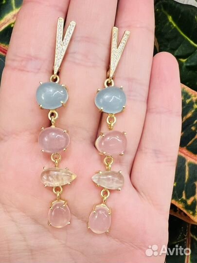 Новые Серьги Teatrium с кварцем и халцедоном