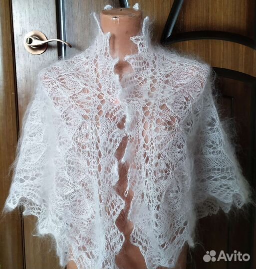 Пуховая ажурная косынка,палантин пуховый вязанный