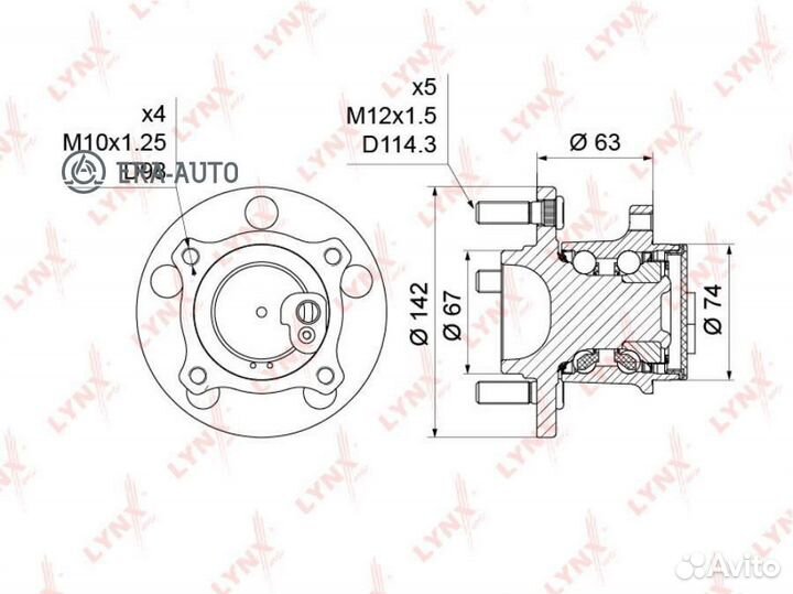 Lynxauto WH1214 ступица колеса зад В сборе (С ABS)