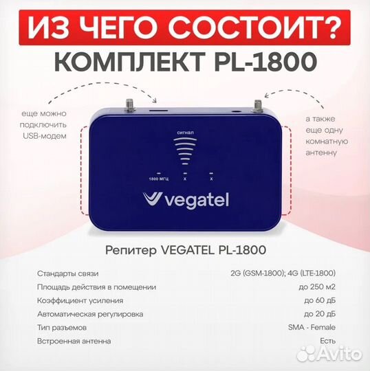 Усилитель сотовой связи и интернета. Комплект vega