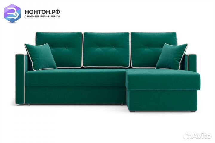 Диван угловой дельфин Леон изумрудный