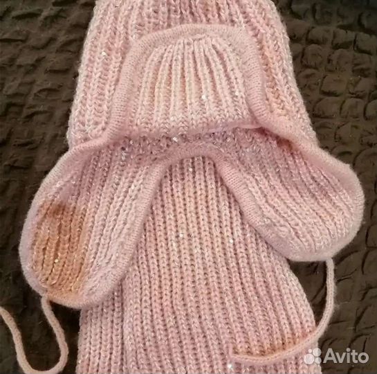 Продам вязаный комплект, шапка-ушанка и шарф