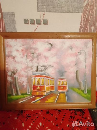 Трамвай масло акрил