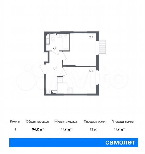 1-к. квартира, 34,2 м², 4/17 эт.