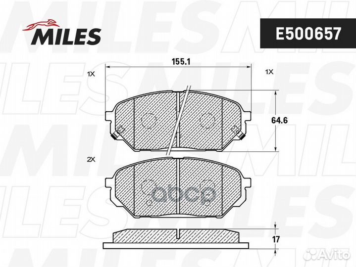 Колодки тормозные дисковые перед E500657 Miles