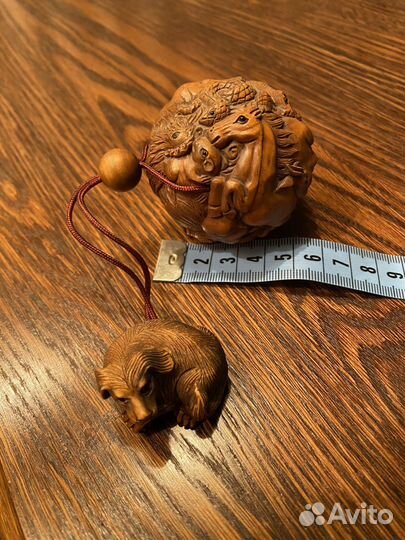 Нэцке японская, деревянная футляр для печати