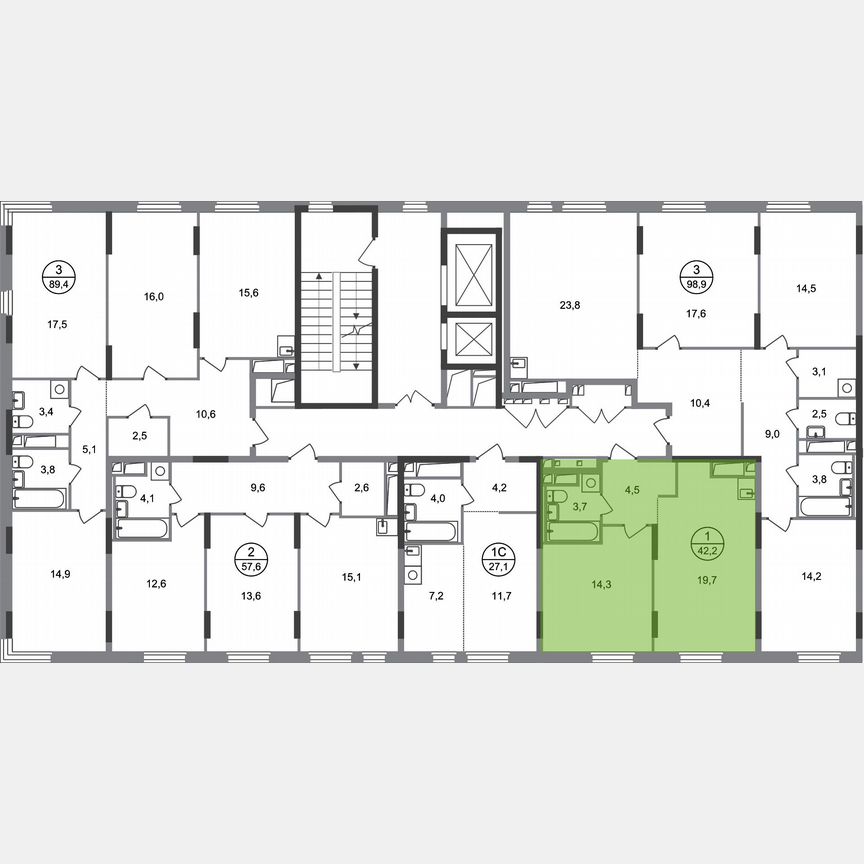 1-к. квартира, 42,2 м², 13/17 эт.