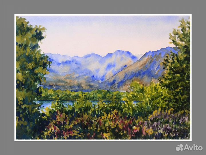 Картина пейзаж акварелью Вид на горы