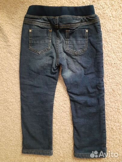 Джинсы утеплённые брюки флисовые детские р.104