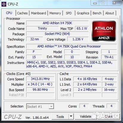 Athlon 750k x4 3.4ghz для FM2 и FM2+