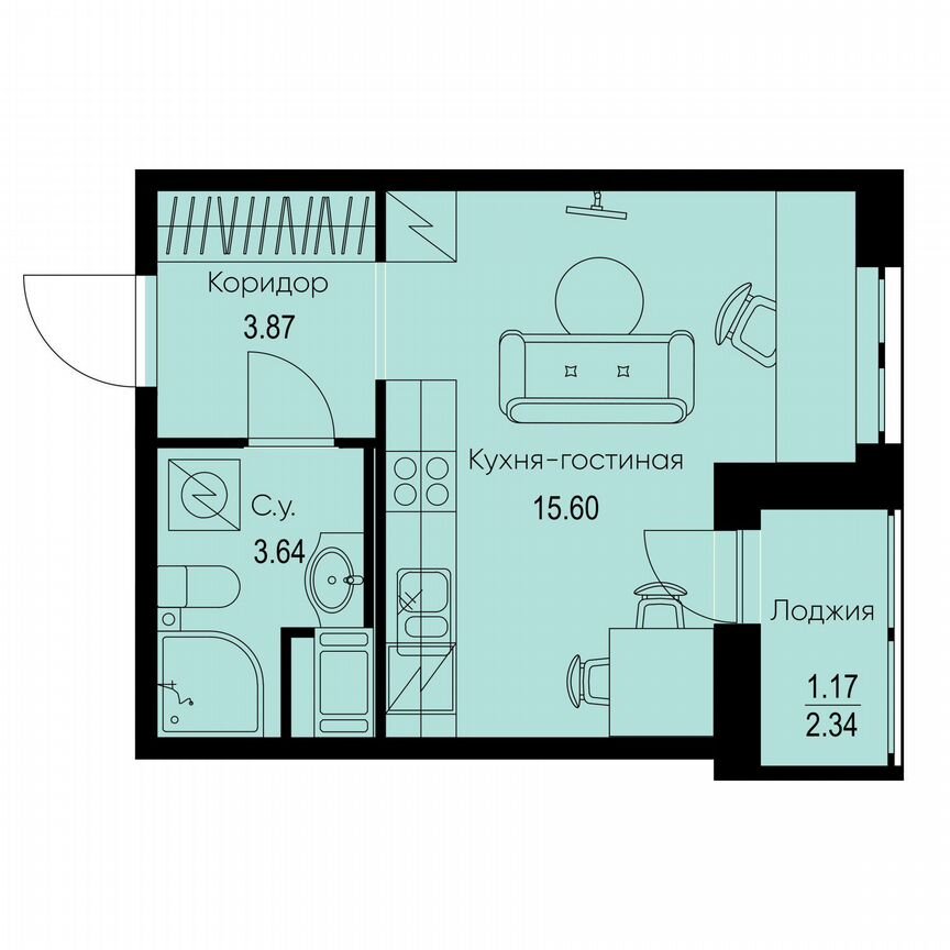 Квартира-студия, 24,3 м², 8/9 эт.