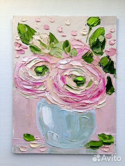 Цветы нежные светлая картина 15 х 20 см