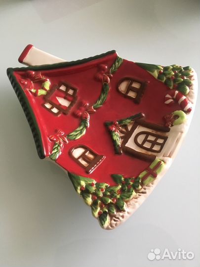 Тарелка новогодняя декоративная. Тарелка домик. Ро