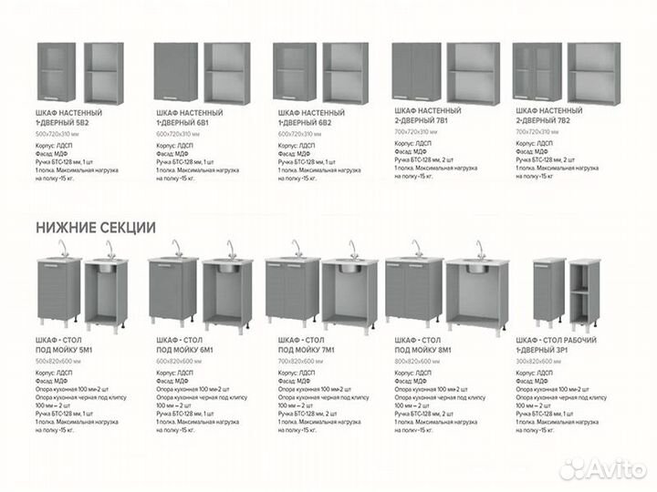 Кухня Афина айс Шкаф 4В2 корп белый, фасад 4В2
