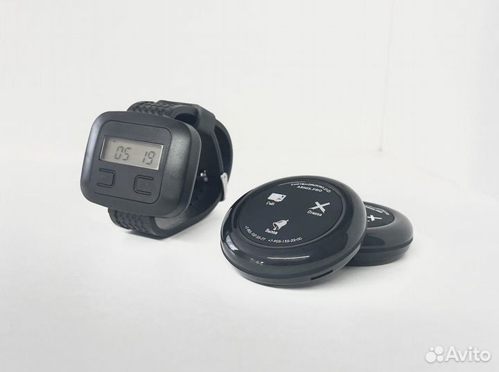 Кнопка вызова официанта Ультра черная и часы