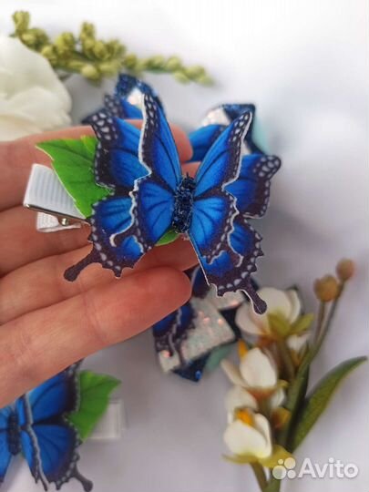 Бантики с бабочками, ручная работа